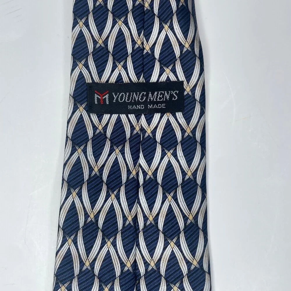Young Men’s Handmade 100% Silk Tie Navy Blue Geometric